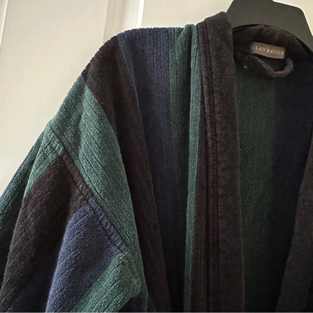 Vintage 80s/90s Claybrooke Green Blue Thick Terrycloth Robe Unisex One Size Bath - Picture 3 of 16